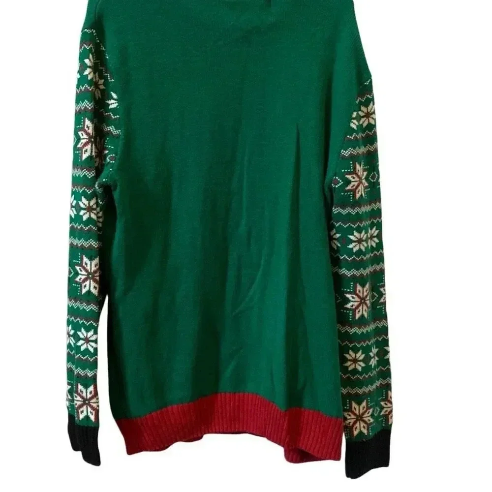 Ugly Christmas sweater, Santa large beer, mug, snowflakes size large - Picture 2 of 7